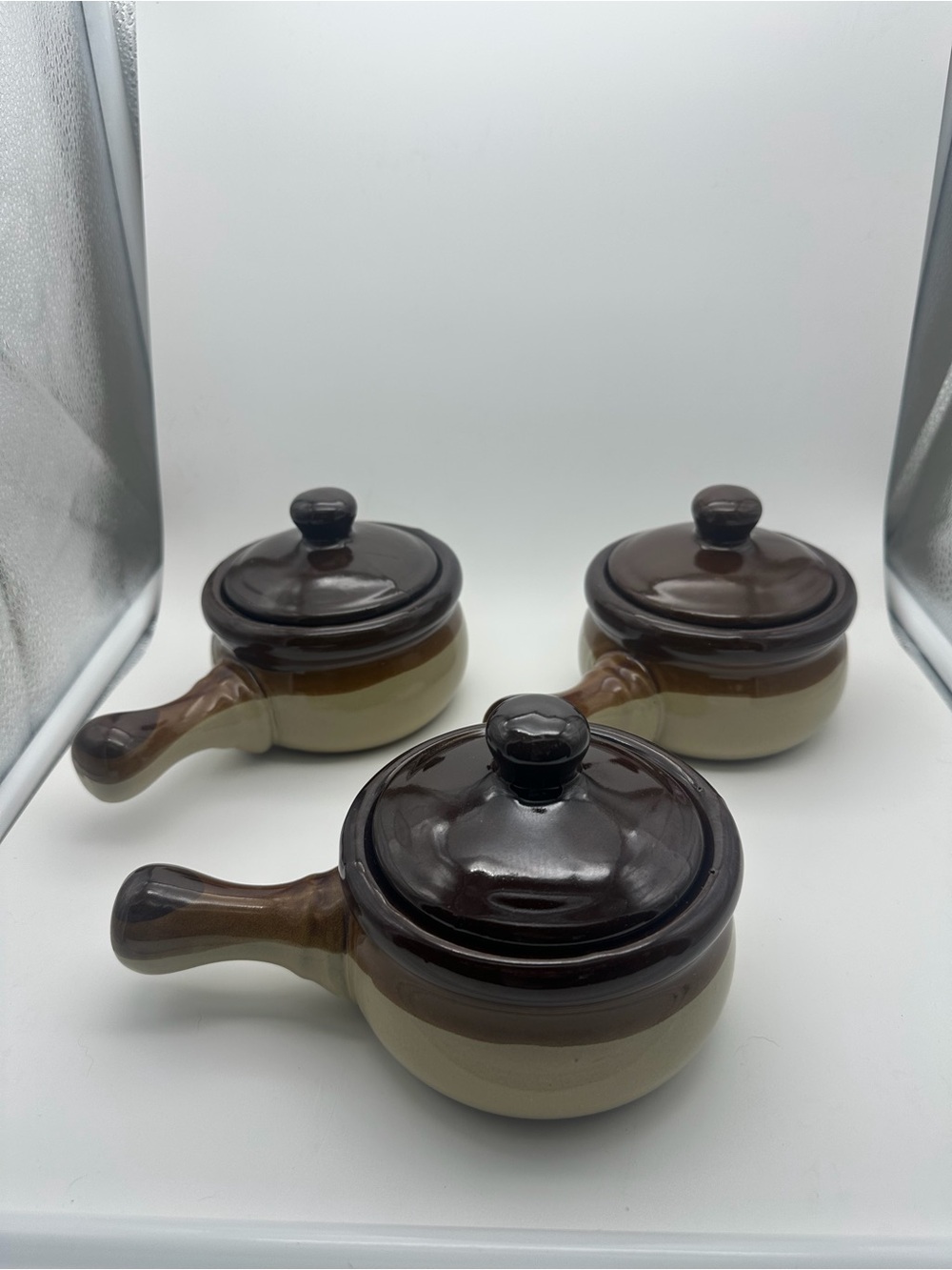 3 Ceramic Covered Soup Bowl with Handle